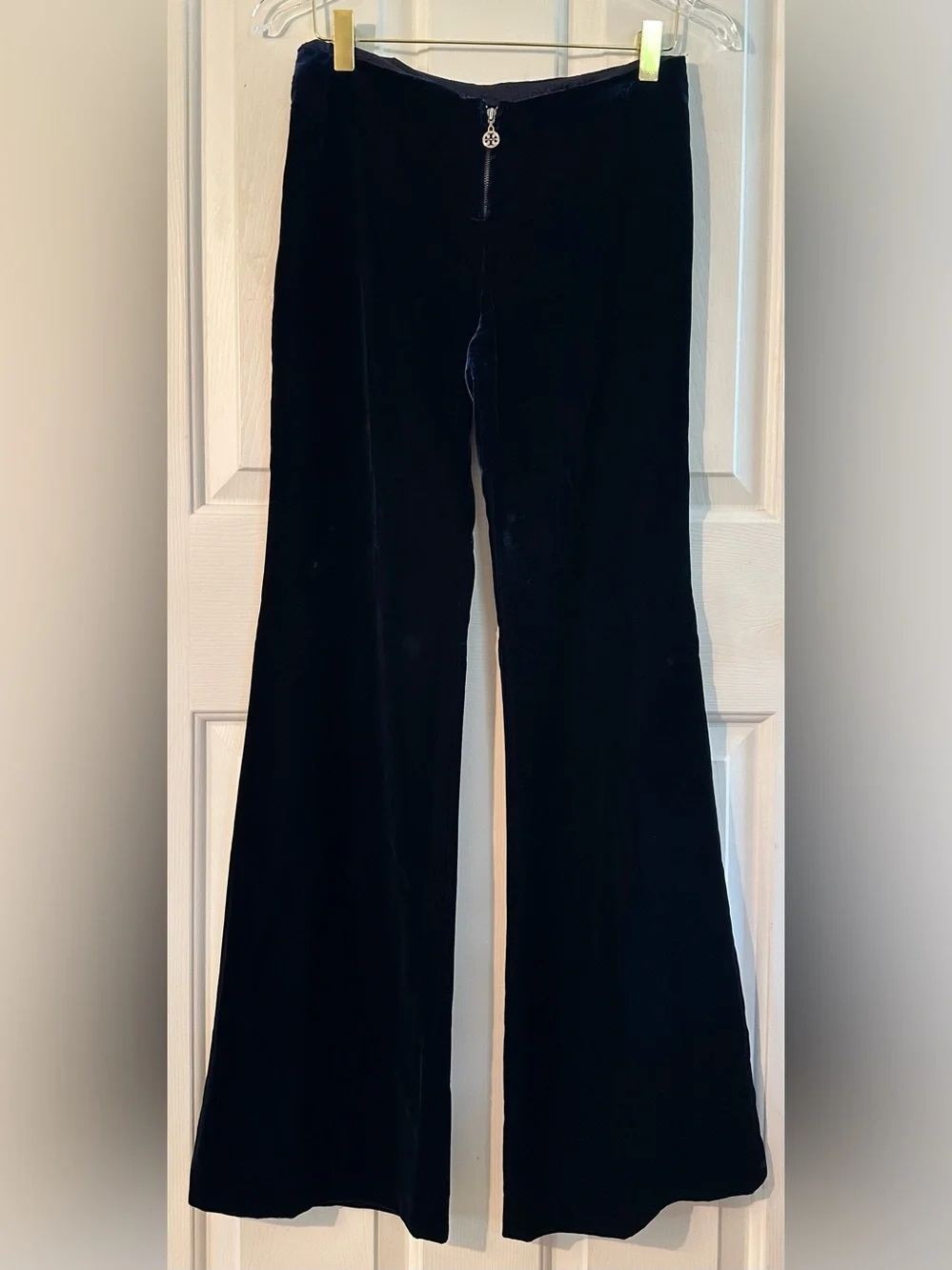 TORY BURCH 2 Vntg Hong Kong Y2K Navy Velvet Embellished Tunic Wide Leg Pants Set